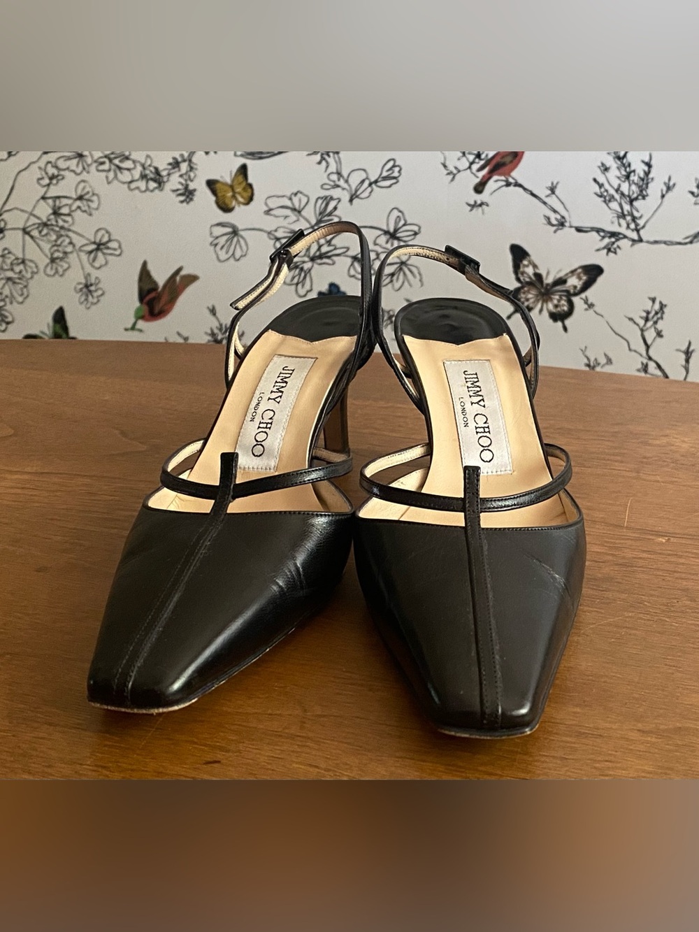 Vintage ‘90s/Y2K Jimmy Choo Black Leather Cutout Slingback Heels - Picture 13 of 16